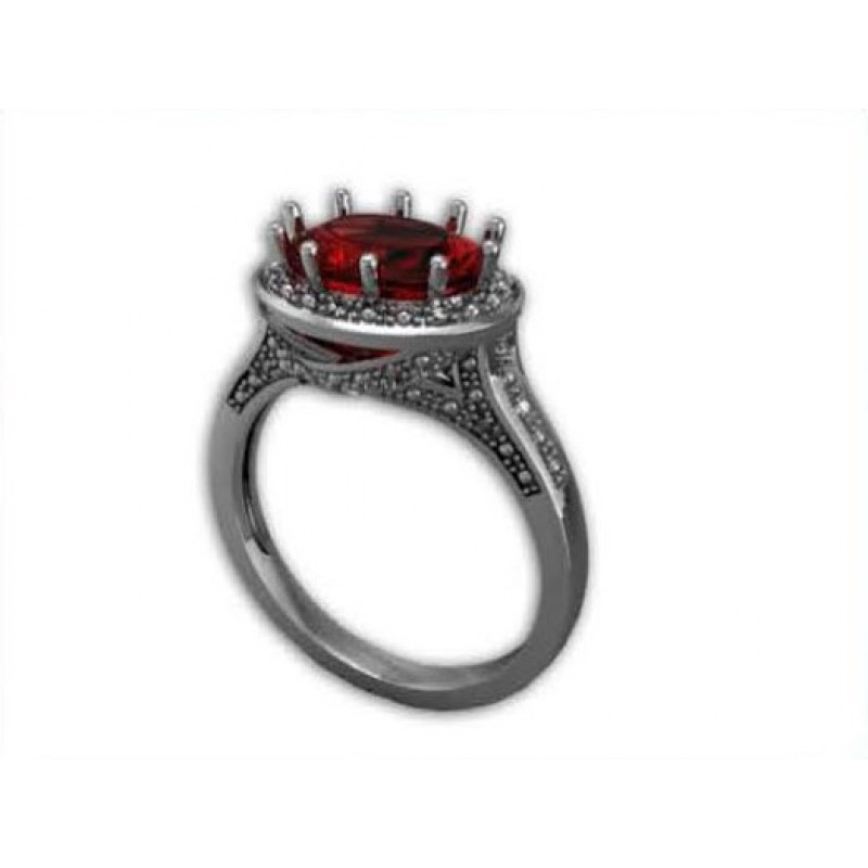 Кольцо с крупным камнем в обрамлении мелких камней Os 7026