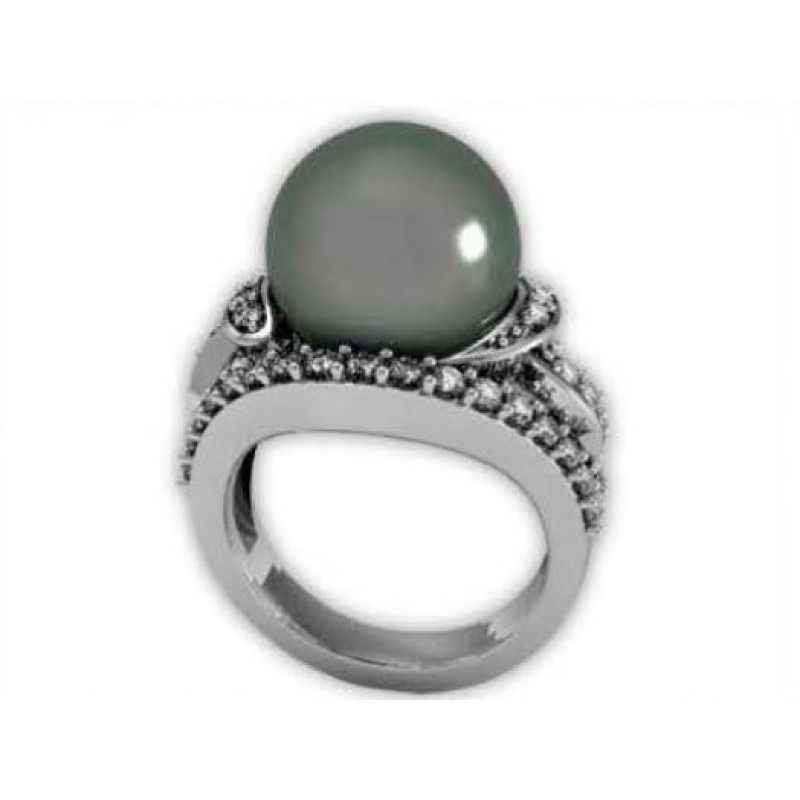 Кольцо с жемчугом и дорожками камней Os 7057