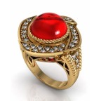 Кольцо с крупным камнем в обрамлении мелких камней Os 7086