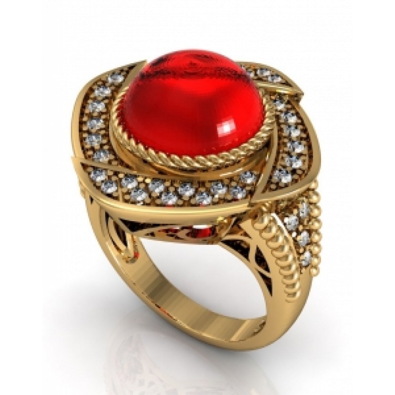 Кольцо с крупным камнем в обрамлении мелких камней Os 7086