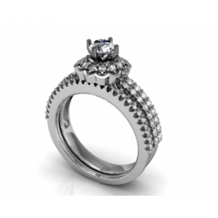 Кольцо двойное с крупным камнем в обрамлении мелких камней Os 2609