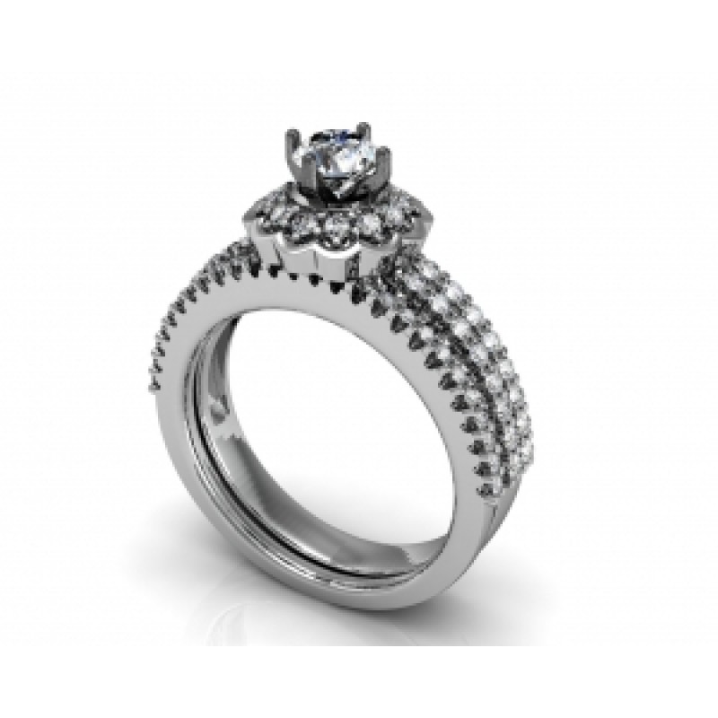 Кольцо двойное с крупным камнем в обрамлении мелких камней Os 2609