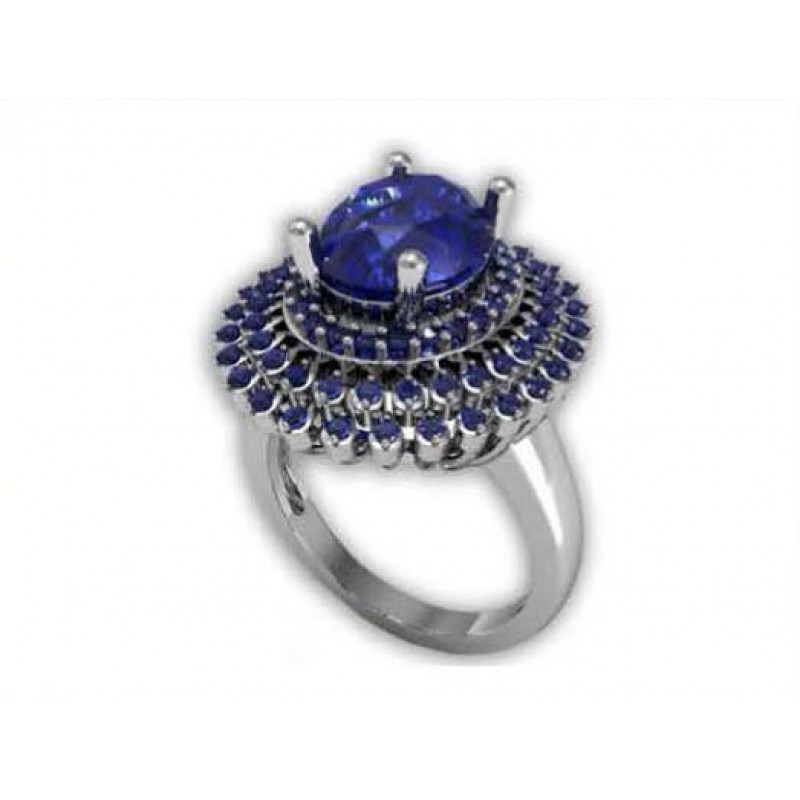 Кольцо с крупным камнем в обрамлении мелких камней Os 7007