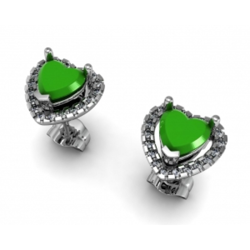 Серьги - пусеты с крупным камнем в обрамлении мелких камней Os 4054