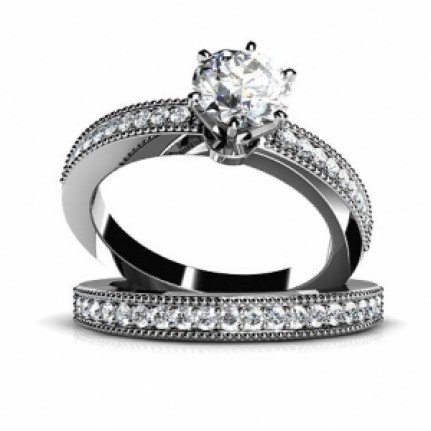 Кольцо двойное с крупным камнем и дорожками камней Os 2556