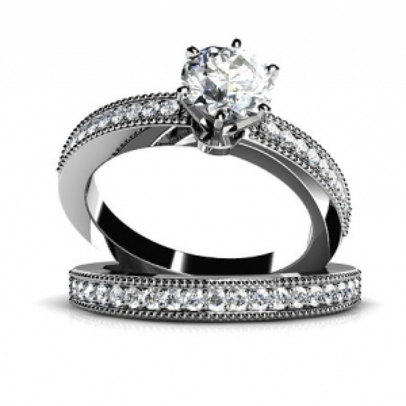 Кольцо двойное с крупным камнем и дорожками камней Os 2556