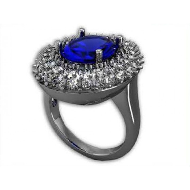 Кольцо с крупным камнем в обрамлении мелких камней Os 7063