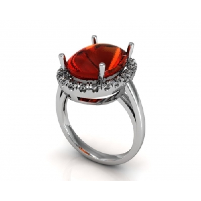 Кольцо с крупным камнем в обрамлении мелких камней Os 7141