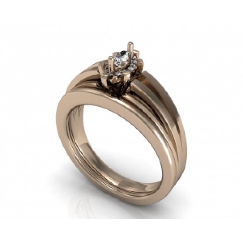 Обручальное кольцо с большим камнем в обрамлении мелких камней Os 2151