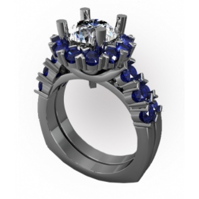 Кольцо с крупным камнем в обрамлении мелких камней Os 2643