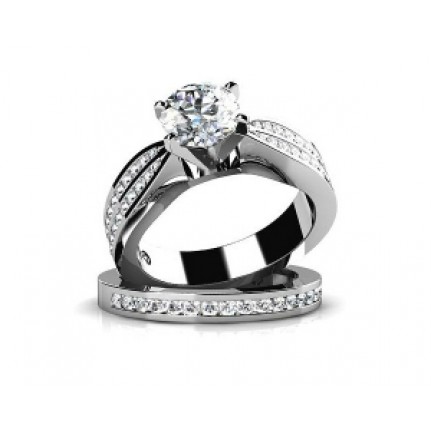 Кольцо двойное с крупным камнем и дорожками камней Os 2697