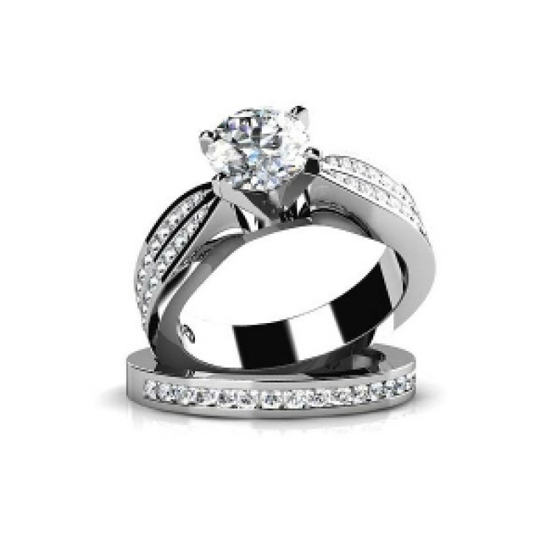 Кольцо двойное с крупным камнем и дорожками камней Os 2697