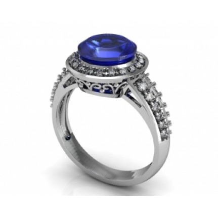 Кольцо ажурное с крупным камнем и дорожками камней Os 3067