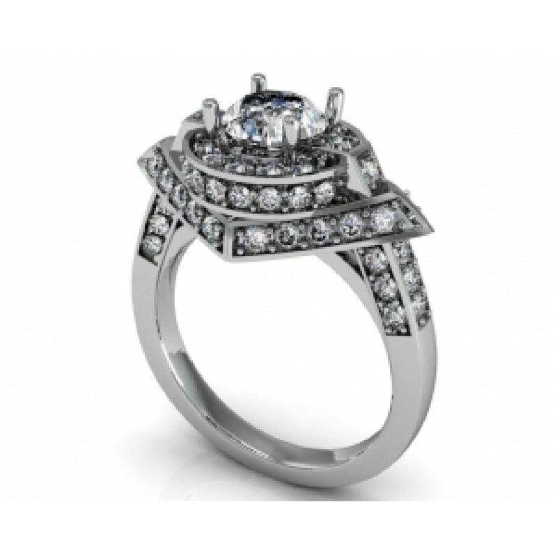 Кольцо с крупным камнем в обрамлении мелких камней Os 2598