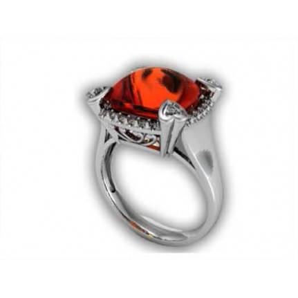 Кольцо с крупным камнем в обрамлении мелких камней Os 7020