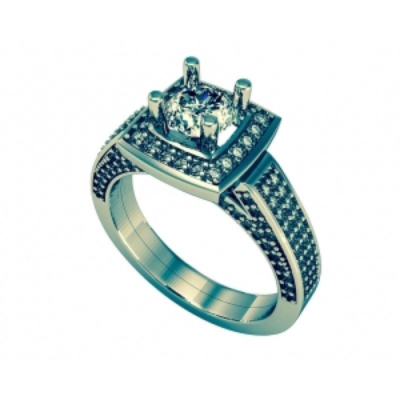 Кольцо с крупным камнем в обрамлении мелких камней Os 2547