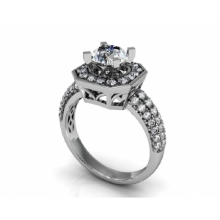 Кольцо с крупным камнем в обрамлении мелких камней Os 2608