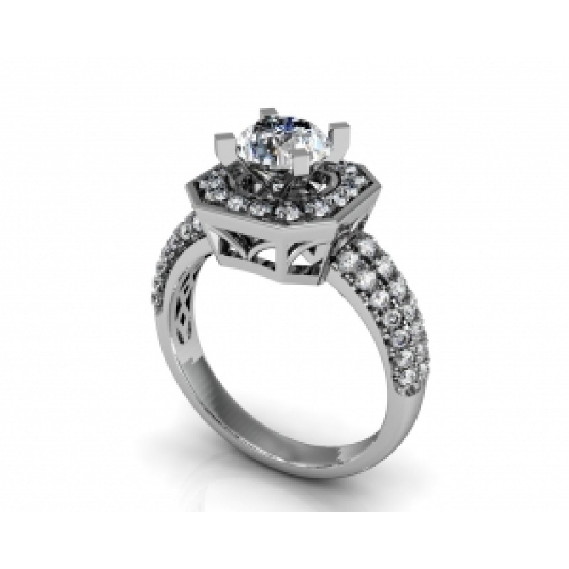 Кольцо с крупным камнем в обрамлении мелких камней Os 2608