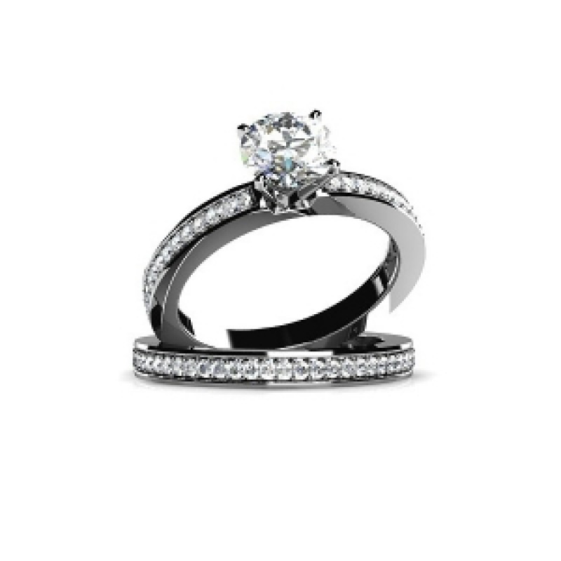 Кольцо двойное с крупным камнем и дорожками камней Os 2682