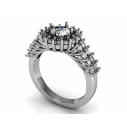 Кольцо с крупным камнем в обрамлении мелких камней Os 2602