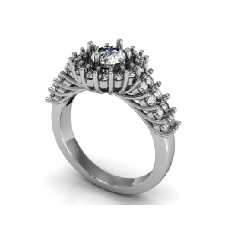 Кольцо с крупным камнем в обрамлении мелких камней Os 2602