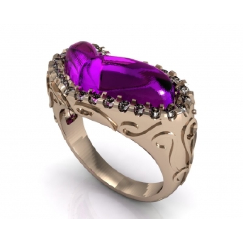 Кольцо с крупным камнем в обрамлении мелких камней Os 7135