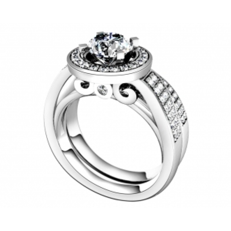 Кольцо с крупным камнем и дорожками камней Os 2514