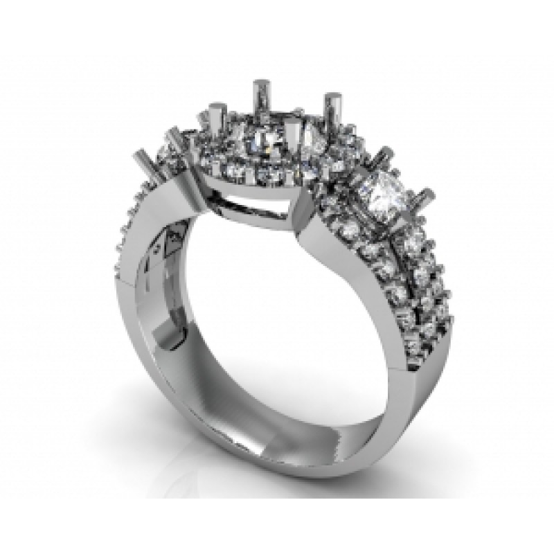 Кольцо с крупным камнем в обрамлении мелких камней Os 2530