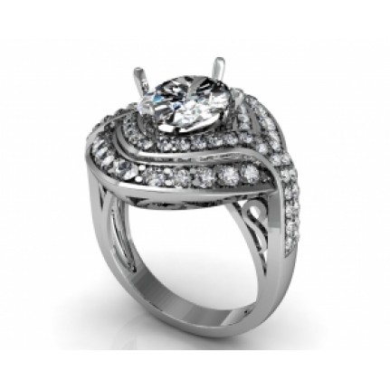 Кольцо ажурное с крупным камнем и дорожками камней Os 7181