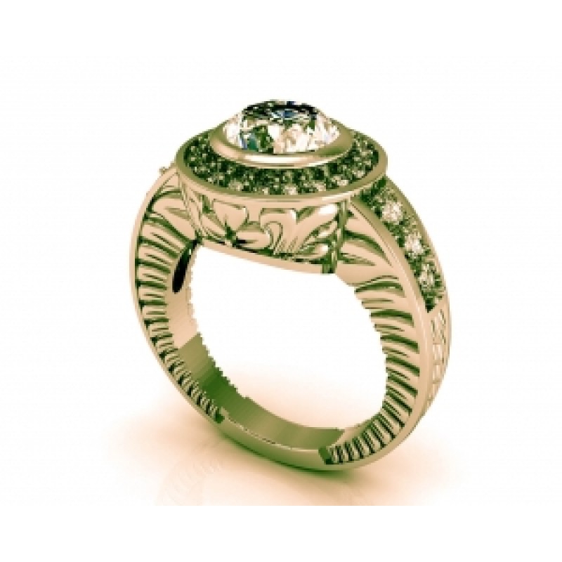 Кольцо с крупным камнем в обрамлении мелких камней Os 7095