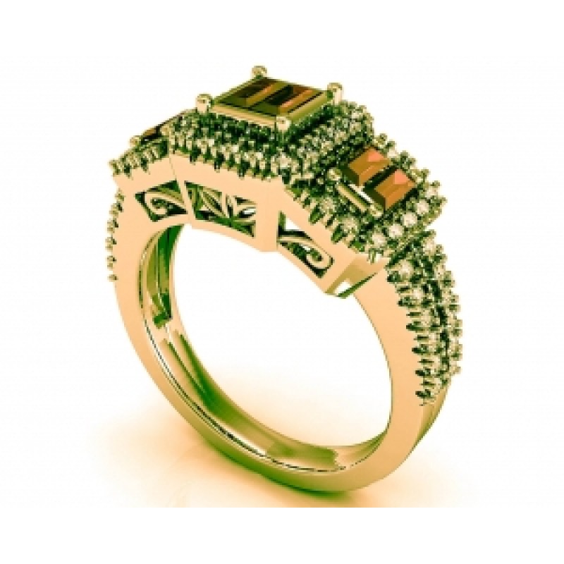 Кольцо с крупными камнями в обрамлении мелких камней Os 3042